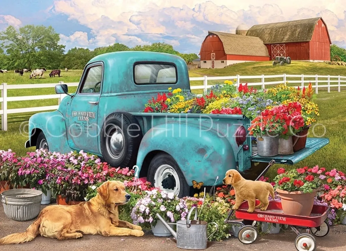 Cobble Hill Dieren|Landschappen<Bloemen Pick-up Truck - puzzel van 1000 stukjes