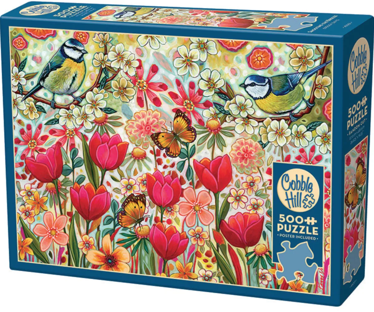 Cobble Hill Tekening|Dieren<Briesje in de bloementuin - puzzel van 500 XL stukjes