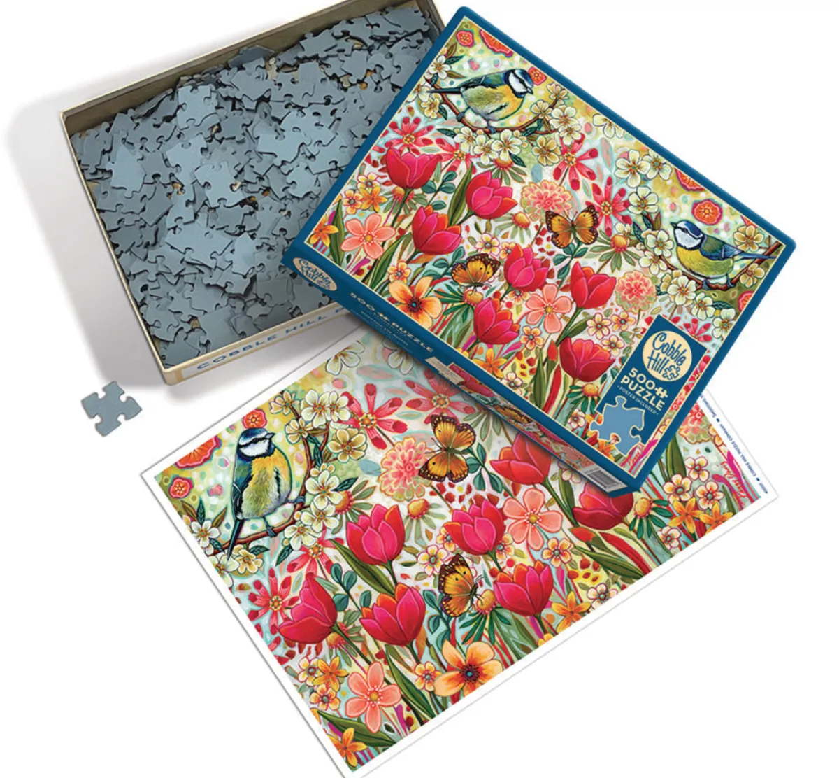 Cobble Hill Tekening|Dieren<Briesje in de bloementuin - puzzel van 500 XL stukjes