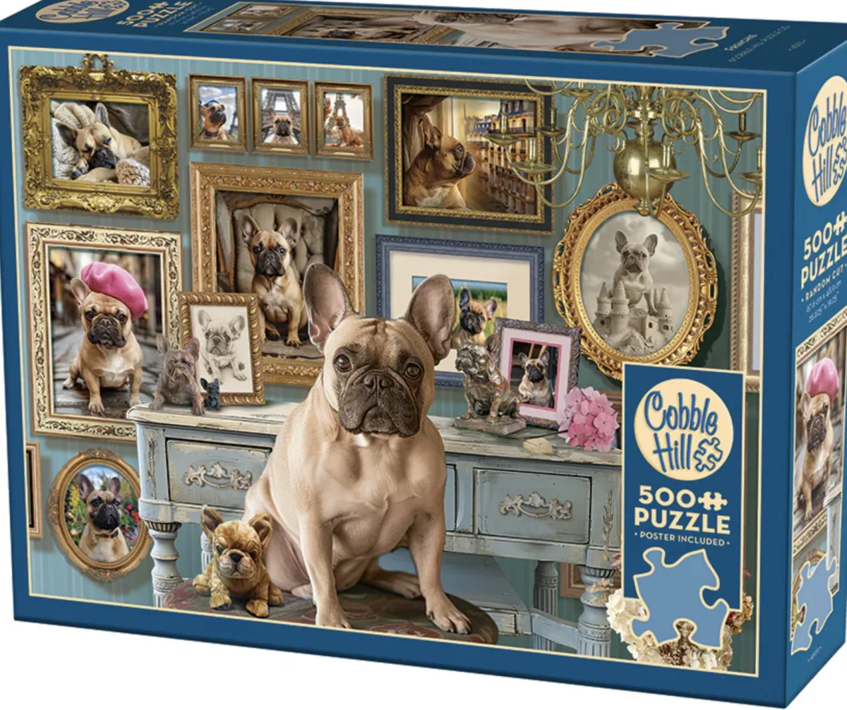 Cobble Hill Tekening|Dieren<De Franse Bulldog - puzzel van 500 XL stukjes