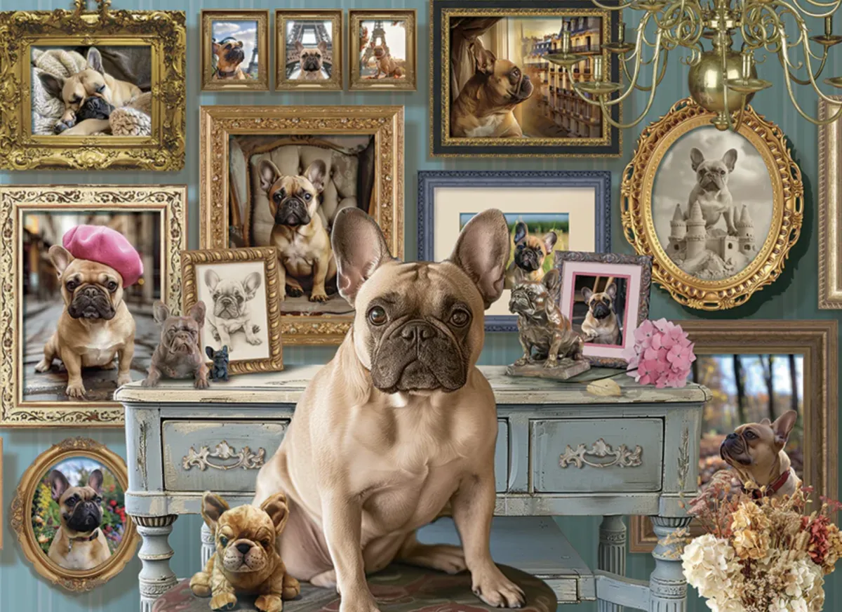 Cobble Hill Tekening|Dieren<De Franse Bulldog - puzzel van 500 XL stukjes