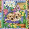 Cobble Hill Dieren|Tekening<Quilt met bloesems en puppies - puzzel van 1000 stukjes