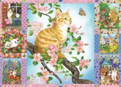Cobble Hill Tekening|Dieren<Quilt met bloesems en kittens - puzzel van 1000 stukjes