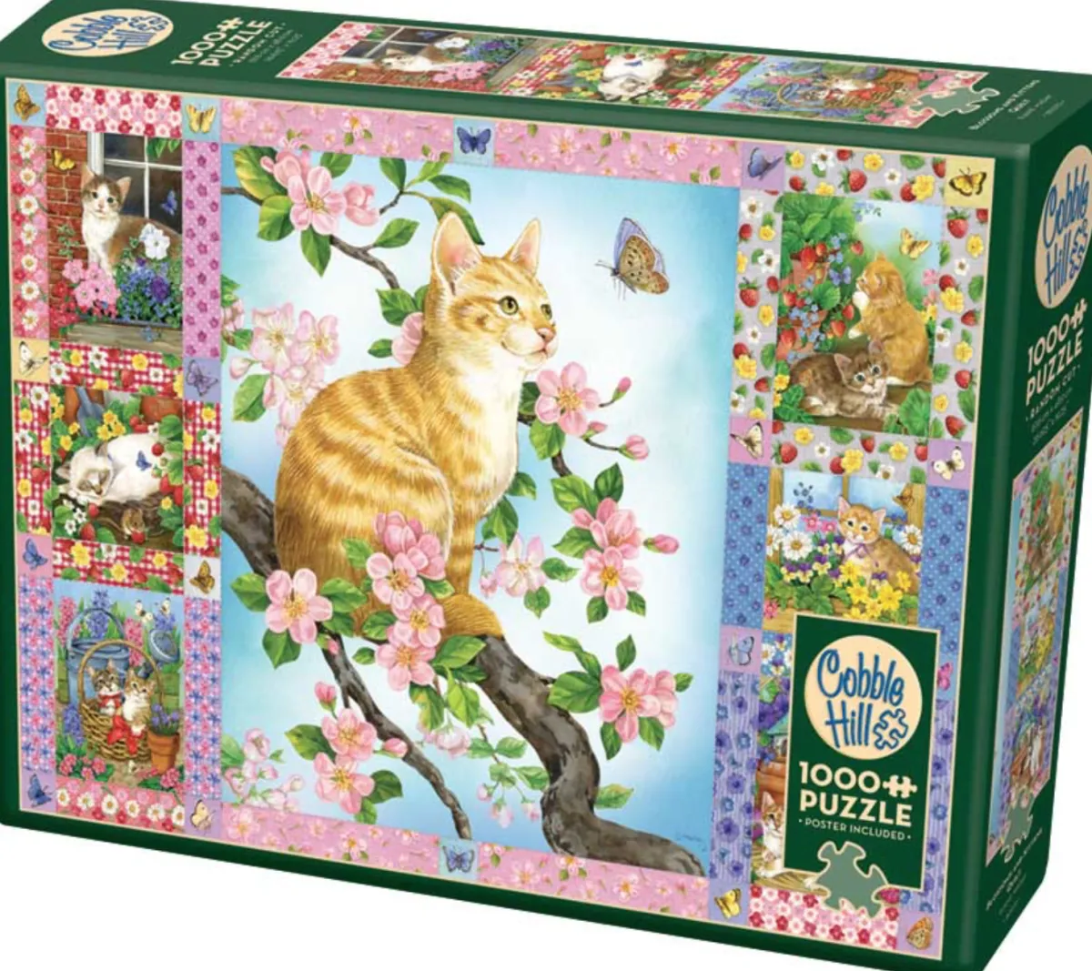 Cobble Hill Tekening|Dieren<Quilt met bloesems en kittens - puzzel van 1000 stukjes