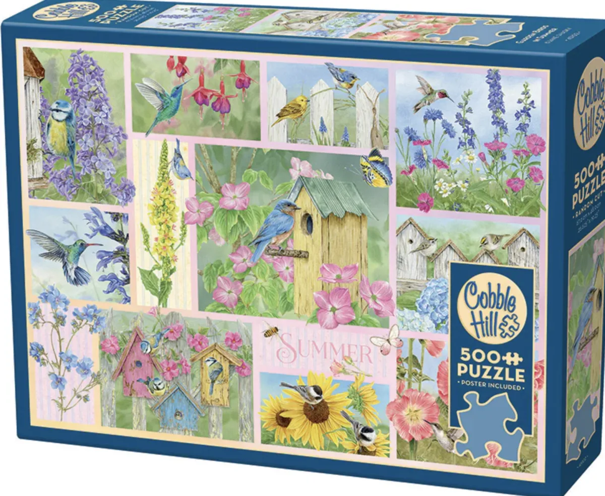 Cobble Hill Tekening|Dieren<Tuinvogels in de Zomer - puzzel van 500 XL stukjes
