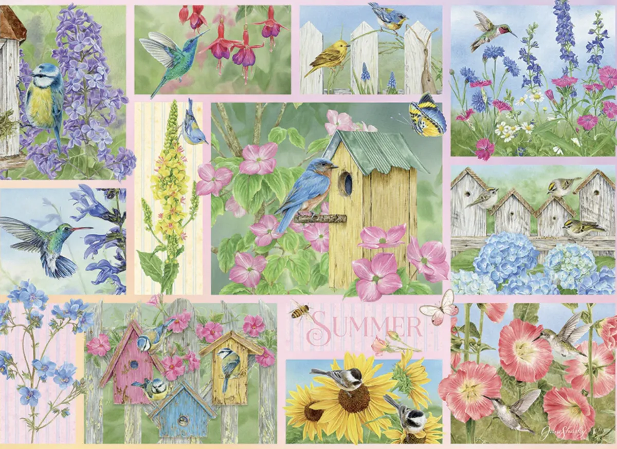 Cobble Hill Tekening|Dieren<Tuinvogels in de Zomer - puzzel van 500 XL stukjes