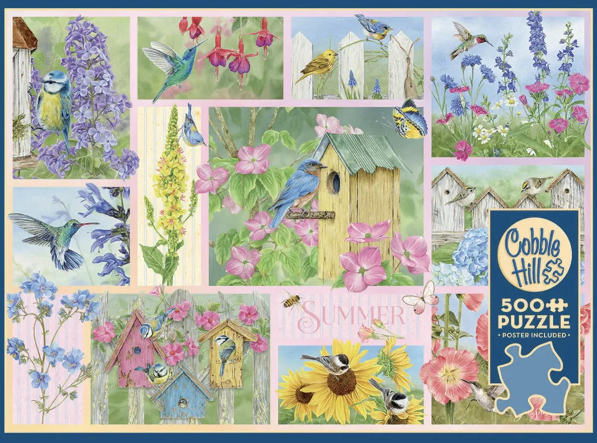 Cobble Hill Tekening|Dieren<Tuinvogels in de Zomer - puzzel van 500 XL stukjes