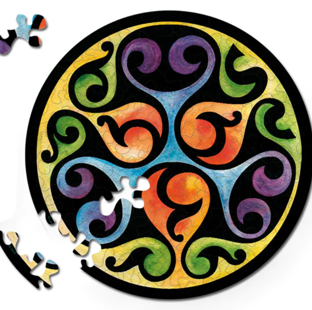 Curiosi Dubbelzijdige Puzzel|Speciale Vorm<Knoppen - Dubbelzijdige Ronde puzzel in hout - 88 stukjes