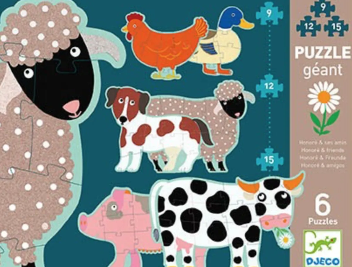 Kinderen Djeco Speciale Vorm|Dieren<6 reuzengrote puzzels van boerderijdieren - 9, 12 en 15 stukjes