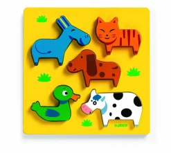 Kinderen Djeco Dieren|Houten Insteekpuzzels<Als kat en hond - houten puzzel - 5 stukjes