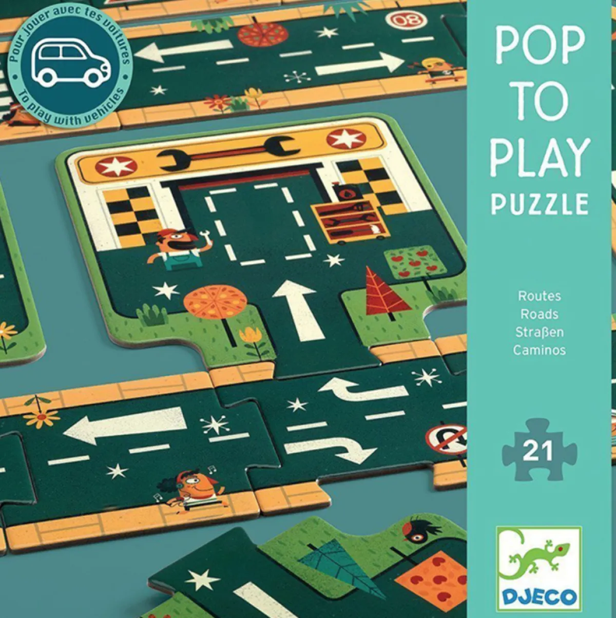 Kinderen Djeco Puzzel + Extra Item|Vloerpuzzels<Bouw zelf je route - 21 stukjes