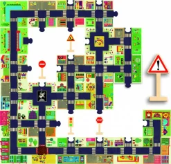 Kinderen Djeco Puzzel + Extra Item|Vloerpuzzels<Bouw zelf je stad - puzzel van 24 stukjes en 5 verkeersborden