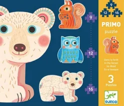 Kinderen Djeco Speciale Vorm|Legpuzzels<Eerste puzzels - In het bos - 3 puzzels van 9, 12 en 16 stukjes