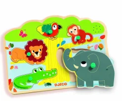 Kinderen Djeco Puzzel + Extra Item|Speciale Vorm<Geluidenpuzzel - de Zoo - 5 stukjes