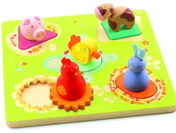 Kinderen Djeco Dieren|Houten Insteekpuzzels<Grappige dierenvormpjes 'boerderij' - 5 stukjes