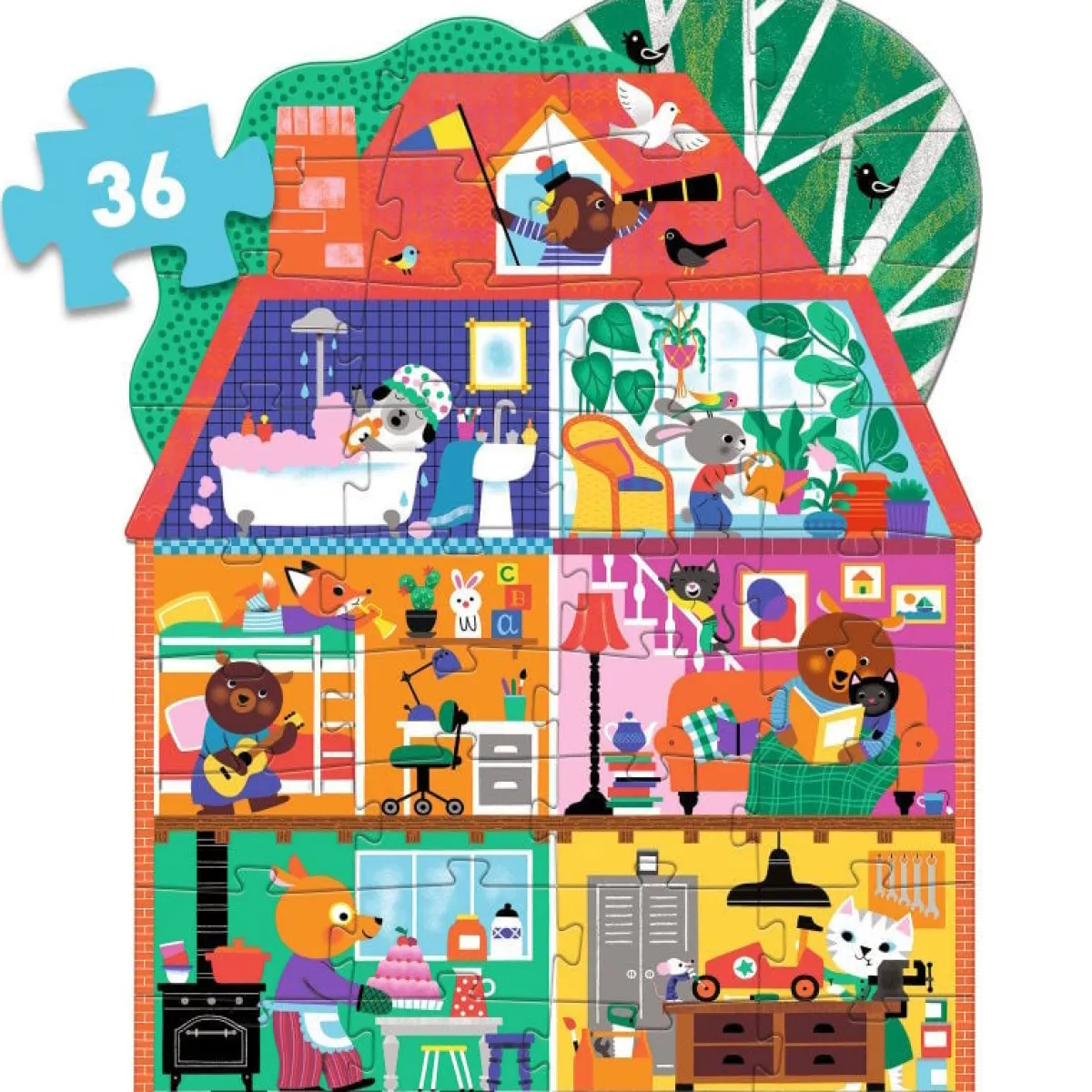 Kinderen Djeco Vloerpuzzels|Legpuzzels<Het huis van de kleine vriendjes - Reuzepuzzel van 36 stukjes