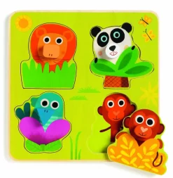 Kinderen Djeco Dieren|Houten Insteekpuzzels<Kiekeboe in de jungle - 4 stukjes