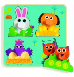 Kinderen Djeco Houten Insteekpuzzels|2-99<Kiekeboe op de boerderij - 4 stukjes