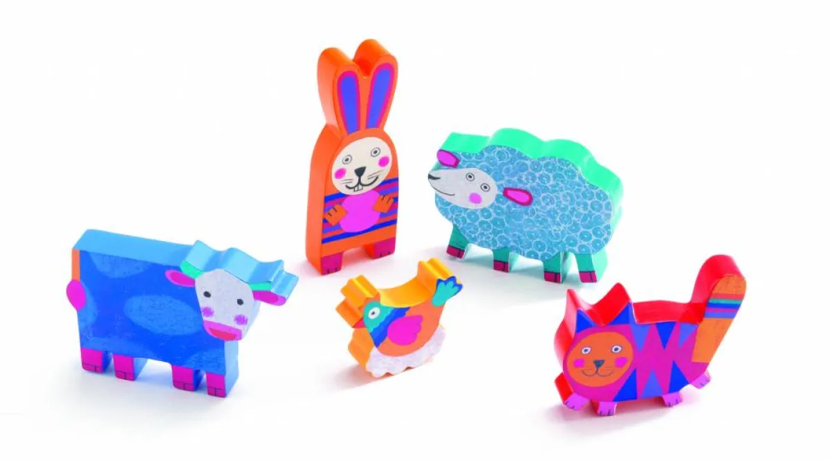 Kinderen Djeco Dieren|Houten Insteekpuzzels<Nouki en haar vriendjes - 5 stukjes