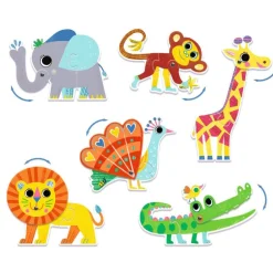Kinderen Djeco Speciale Vorm|Legpuzzels<Puzzel duo - Bewegende Jungle dieren - 6 x 2 stukjes