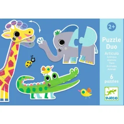 Kinderen Djeco Speciale Vorm|Legpuzzels<Puzzel duo - Bewegende Jungle dieren - 6 x 2 stukjes