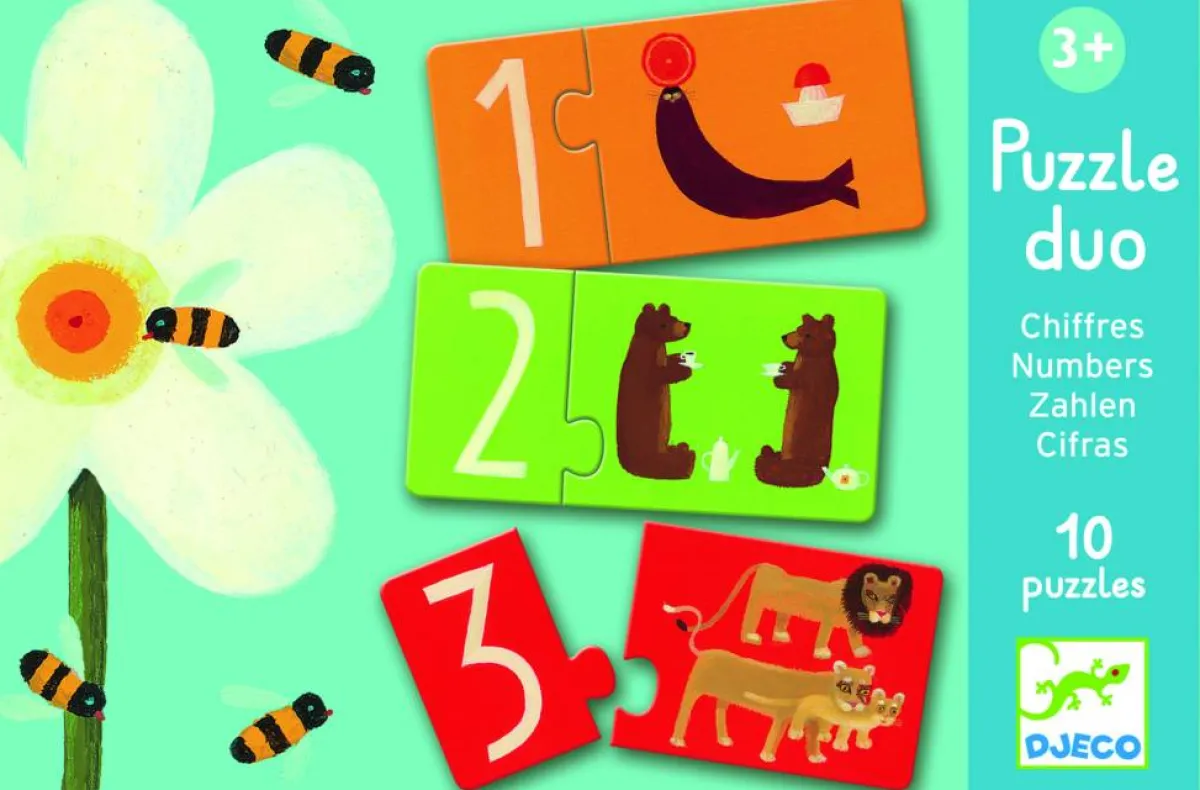 Kinderen Djeco Legpuzzels|2-99<Puzzel duo - getallen - 10 puzzels van 2 stukjes