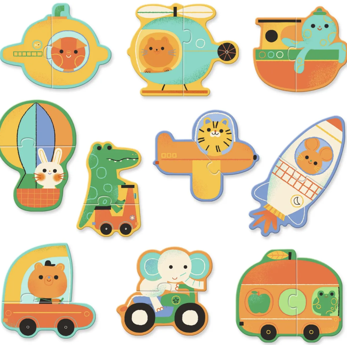 Kinderen Djeco Legpuzzels|2-99<Puzzel duo - Voertuigen- 10 x 2 stukjes