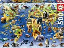 Kinderen Educa Dieren|Astrologie & Wereldkaarten<100 Bedreigde Diersoorten - legpuzzel van 500 stukjes