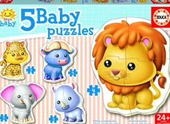 Kinderen Educa Legpuzzels|2-99<5 puzzels met diertjes uit de Savanne - puzzels van 3, 4 en 5 stukjes