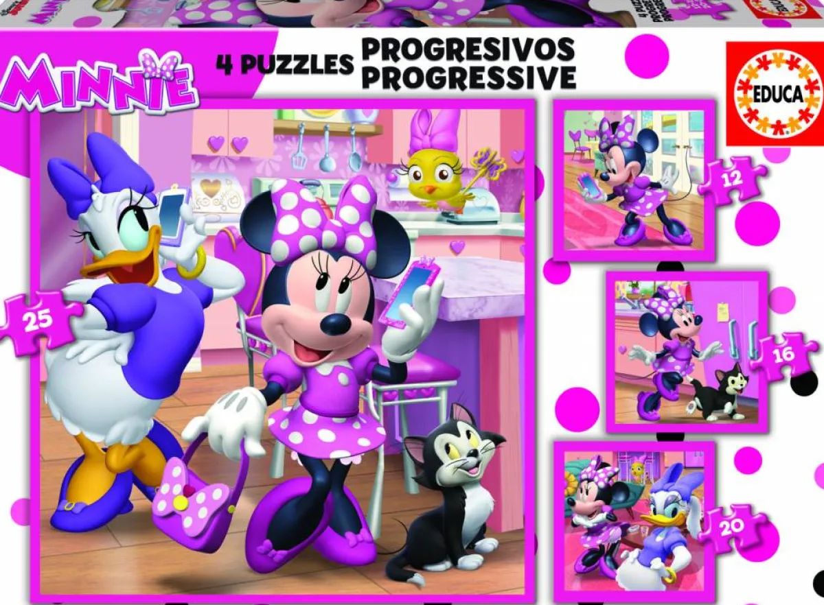Kinderen Educa Disney, Pixar, Marvel|Legpuzzels<4 puzzels van de Minnie Mouse - 12, 16, 20 en 25 stukjes