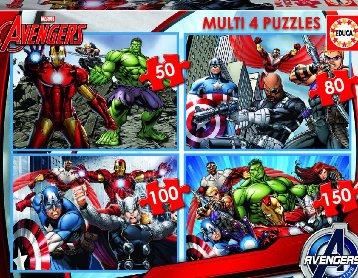 Kinderen Educa Disney, Pixar, Marvel|Legpuzzels<Avengers - 4 puzzels van 50/80/100/150 stukjes