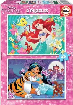 Kinderen Educa Disney, Pixar, Marvel|Legpuzzels<Disney prinsessen - Ariël en Jasmine - 2 x 48 stukjes