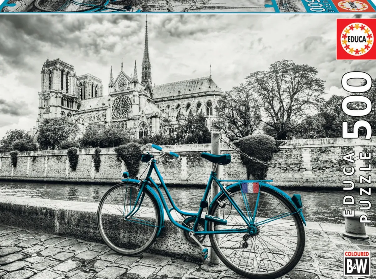 Kinderen Educa Steden En Gebouwen|Legpuzzels<Fietsen bij de Notre Dame - legpuzzel van 500 stukjes
