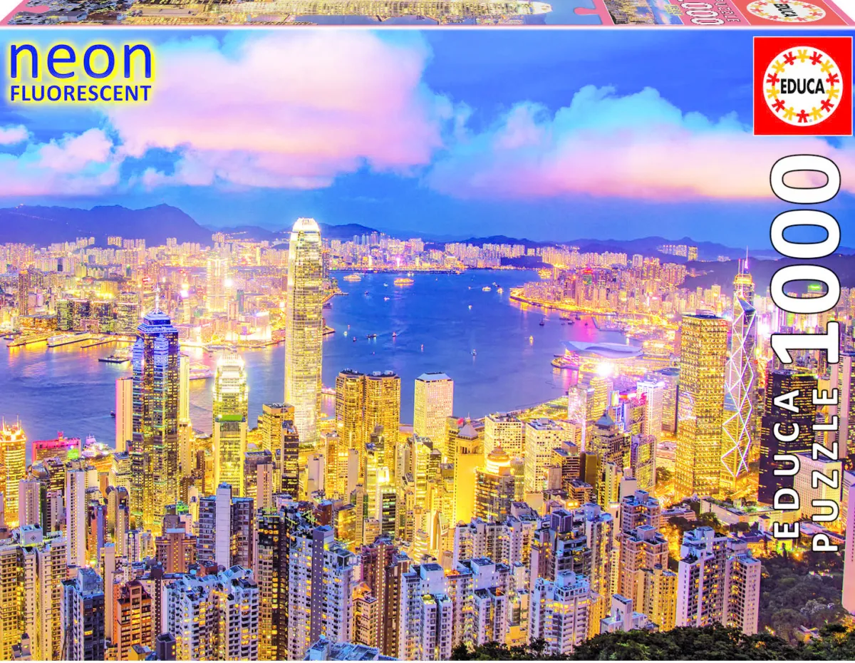 Educa Puzzel + Extra Item|Astrologie & Wereldkaarten<Hong Kong Skyline - Glow in the Dark - puzzel 1000 stukjes