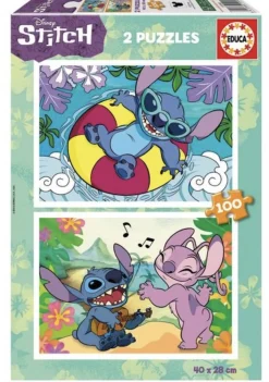 Kinderen Educa Disney, Pixar, Marvel|Legpuzzels<Stitch - 2 puzzels van 100 stukjes