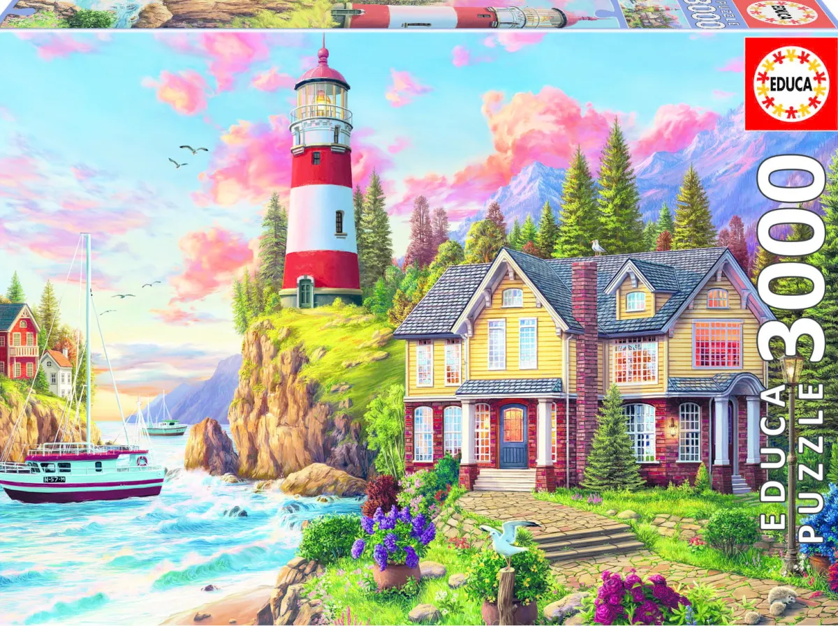 Educa Tekening|Landschappen<Vuurtoren bij de oceaan - puzzel van 3000 stukjes