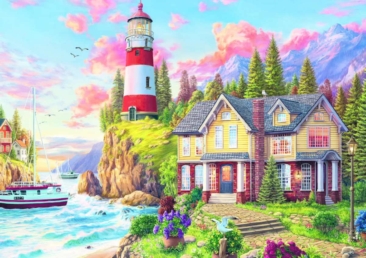 Educa Tekening|Landschappen<Vuurtoren bij de oceaan - puzzel van 3000 stukjes