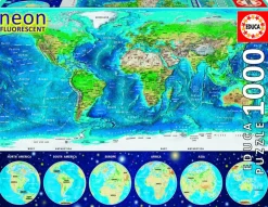 Educa Puzzel + Extra Item|Astrologie & Wereldkaarten<Wereldkaart - Glow in the Dark - puzzel 1000 stukjes