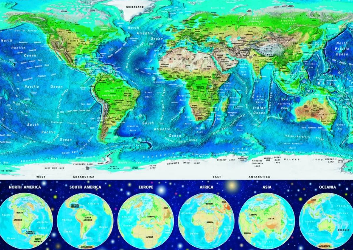 Educa Puzzel + Extra Item|Astrologie & Wereldkaarten<Wereldkaart - Glow in the Dark - puzzel 1000 stukjes