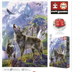 Kinderen Educa Tekening|Dieren<Wolven op de rotsen - legpuzzel van 500 stukjes