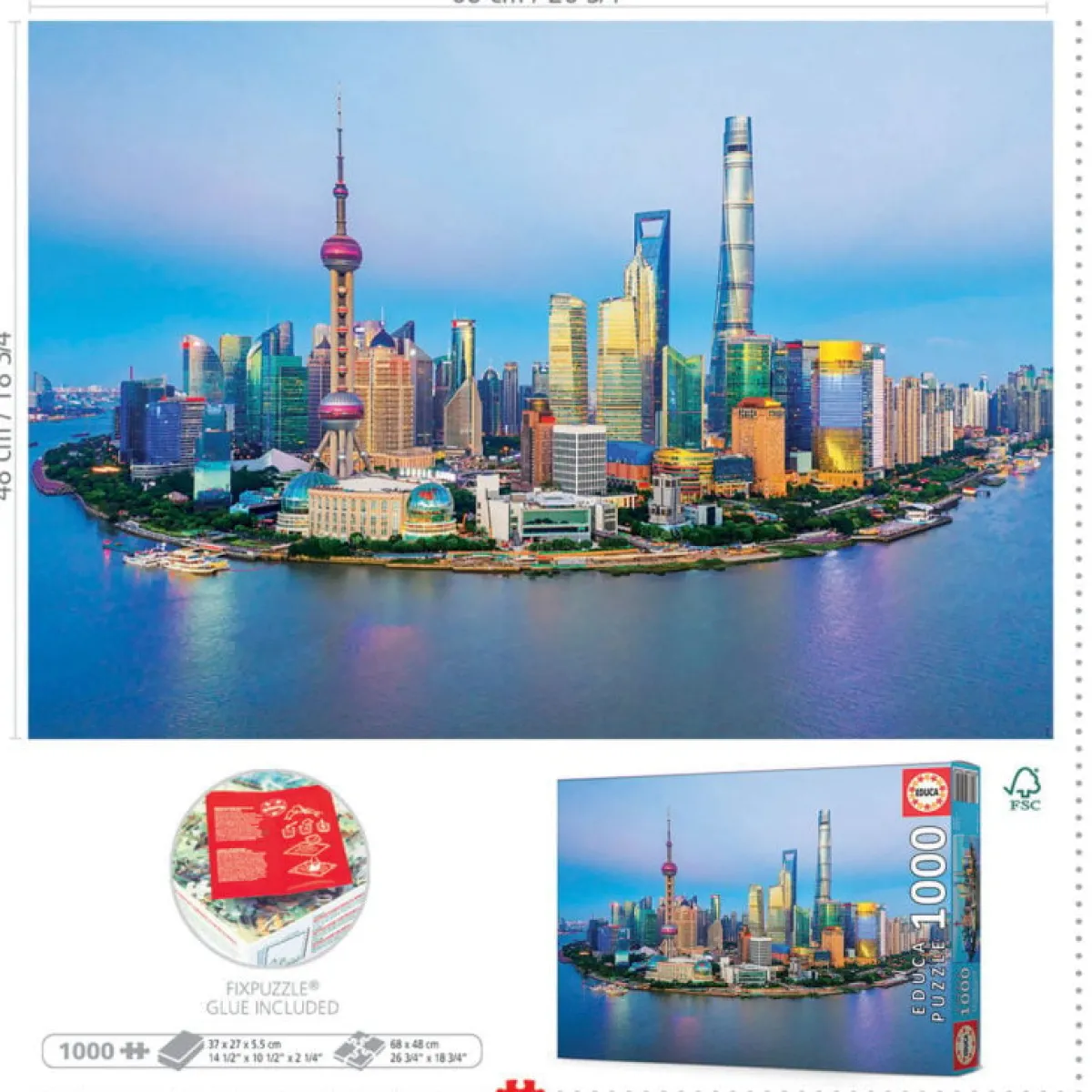 Educa Steden En Gebouwen|1000-1499<Zonsondergang in Shanghai - puzzel 1000 stukjes