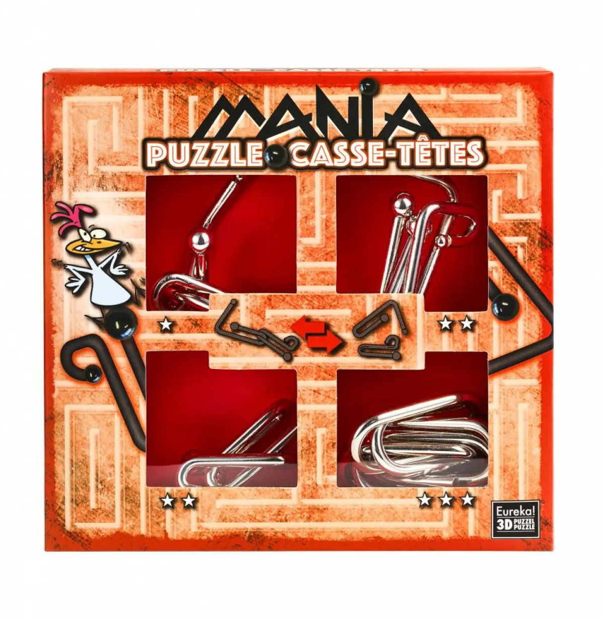Eureka Breinbrekers<Mania Puzzels - Rood - 4 metalen breinbrekers in doos