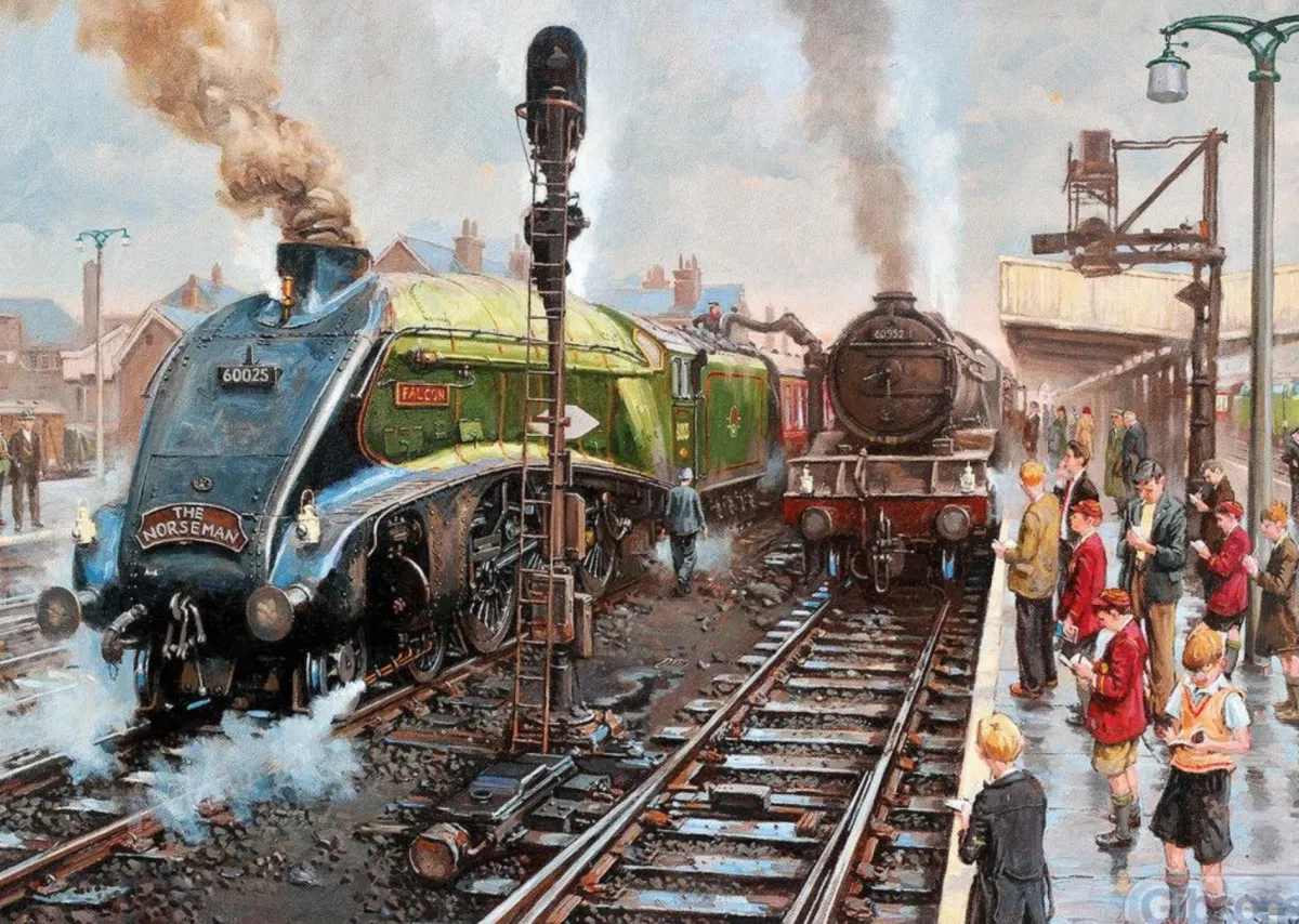 Gibsons Tekening|1000-1499<Treinspotters in Doncasters - puzzel van 1000 stukjes