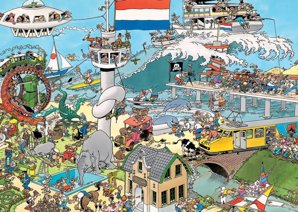Jumbo Tekening|1000-1499<Ter Land, ter Zee en in de Lucht / Verkeerschaos- JvH - 2 puzzels van 1000 stukjes