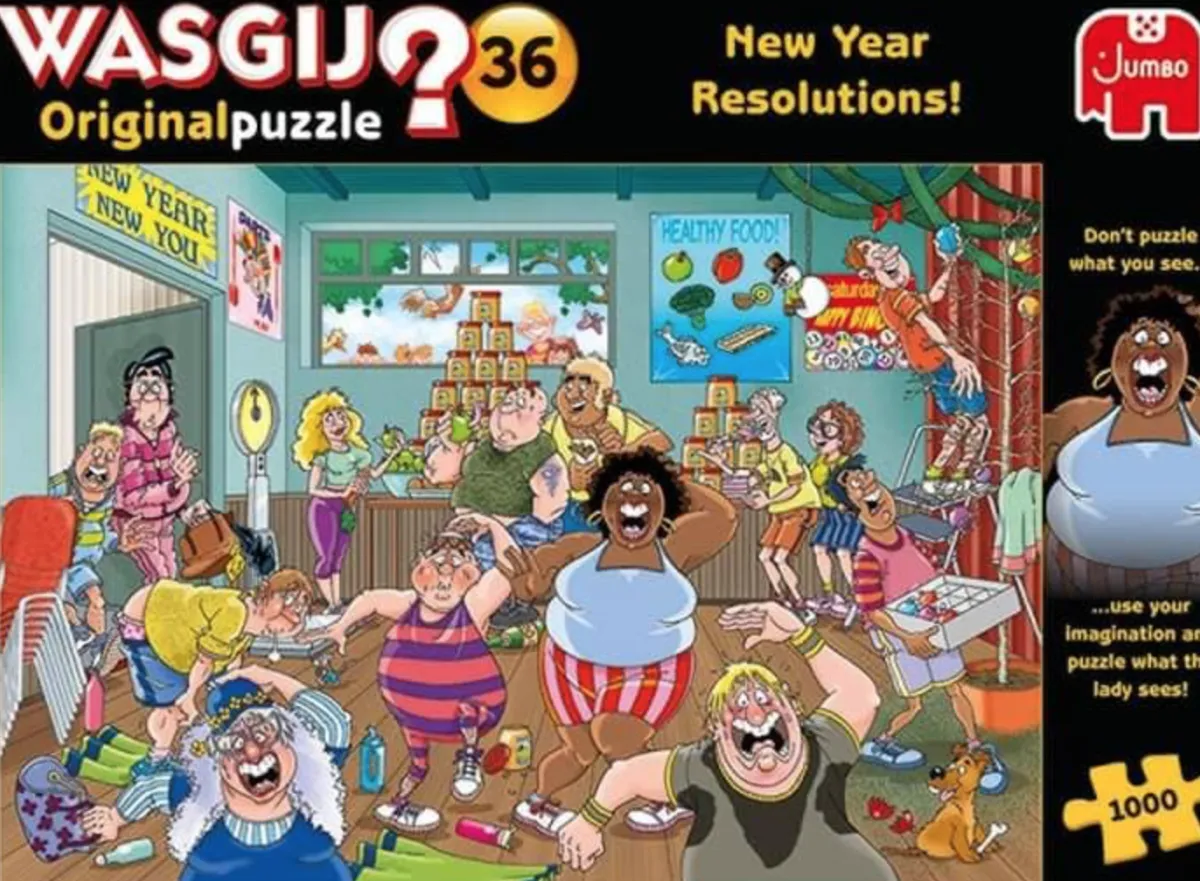 Jumbo Tekening|1000-1499<Wasgij Original 36 - New Year Resolutions - 1000 stukjes