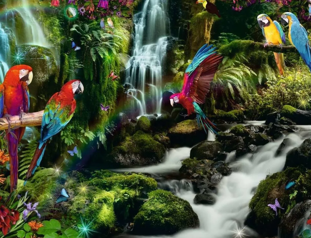 Ravensburger Steden En Gebouwen|2000 En Meer<Bonte papegaaien in de Jungle- puzzel van 2000 stukjes