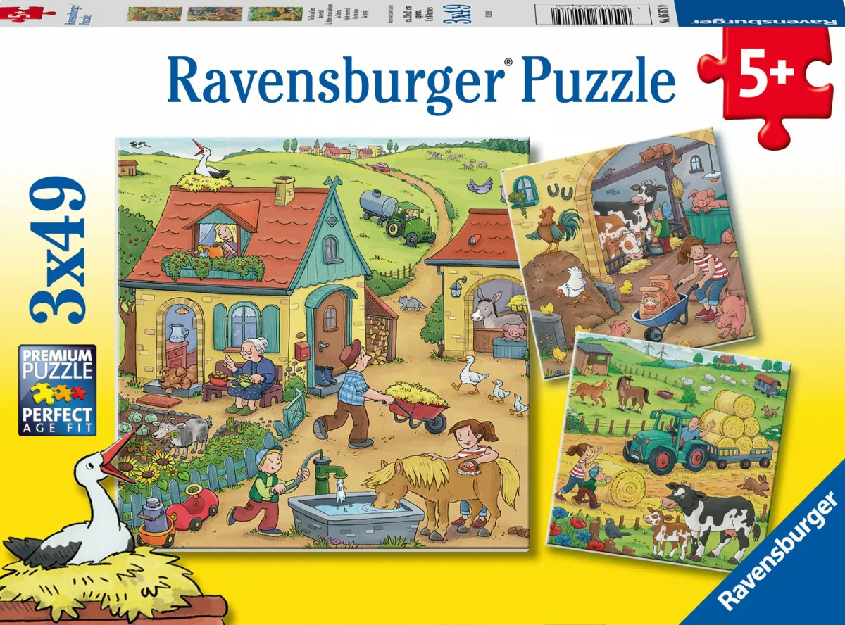 Kinderen Ravensburger Tekening|Legpuzzels<De boerderij - 3 puzzels van 49 stukjes