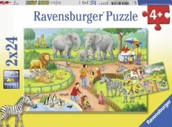 Kinderen Ravensburger Dieren|Legpuzzels<Een dag in de dierentuin - 2 puzzels van 24 stukjes