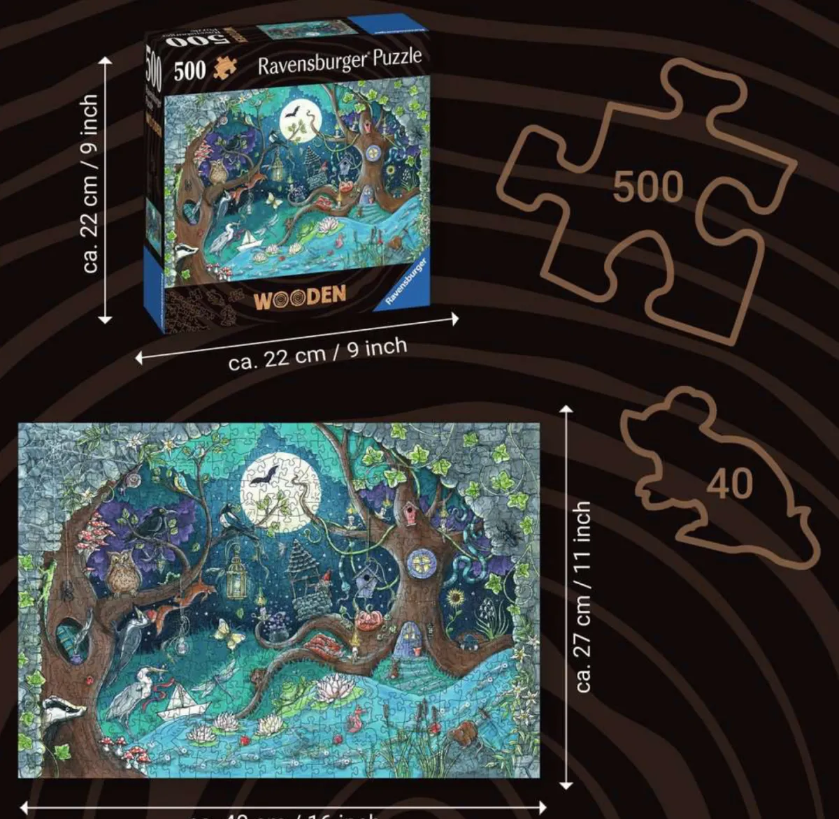 Kinderen Ravensburger Speciale Vorm|Dieren<Fantasy - Houten Contourpuzzel - 500 stukjes