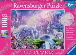 Kinderen Ravensburger Legpuzzels|100-499<Koninkrijk van de Eenhoorns (glitter) - puzzel van 100 stukjes